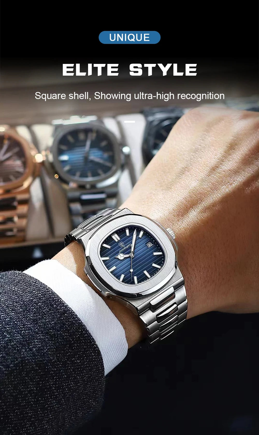 2023 New POEDAGAR Luxury Watch Business Waterproof Male Clock Luminous Date Stainless Steel Square Quartz Men Watch reloj hombre