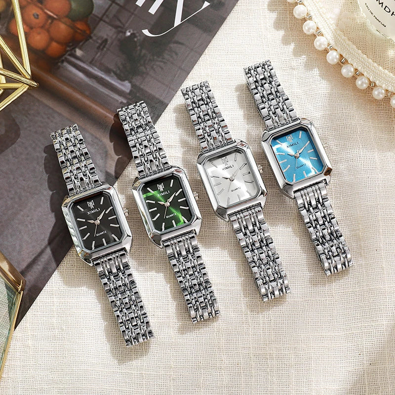 2025 Hot Brand Stainless Steel Strap Watch Women Luxury Gift Quartz Wristwatch Student Fashion Simple Square Quartz Watches